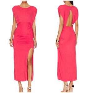 Free People NWT Lakeside Midi Dress Bella Rose Pink Size L Side Slit Open Back